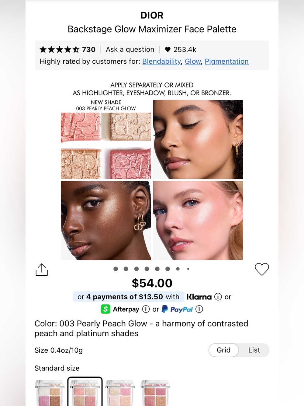 NIB Dior “Backstage Glow Maximizer Palette” 003 Pearly Peach Glow - Picture 8 of 12